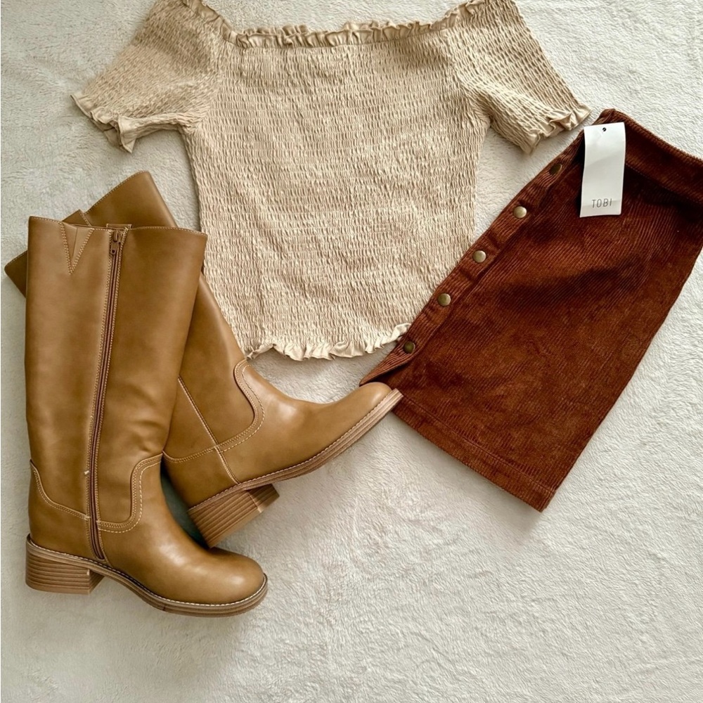 H&M Tan Off-Shoulder Ruffle Top